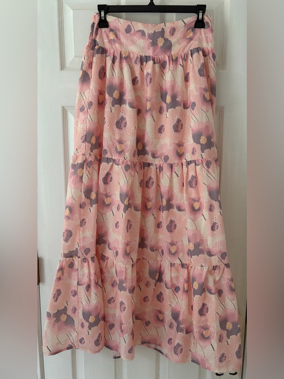 Storia Pink Floral Tiered Maxi Skirt